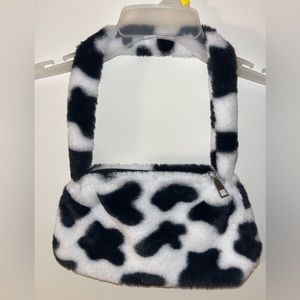 SHEIN Cow Pattern Fluffy Baguette Bag